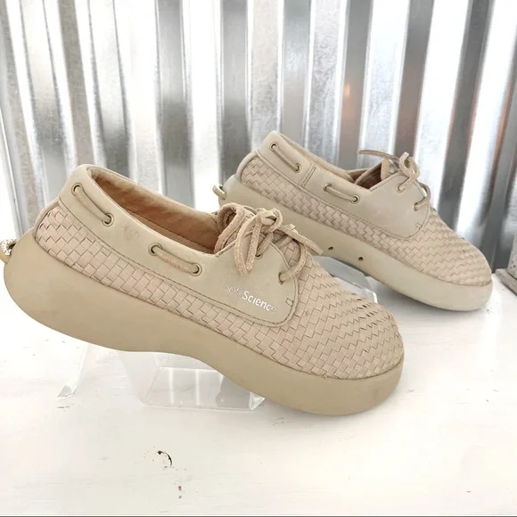 Womens Soft Science The Cruise Loafers Lightweight Woven Leather Laces Boat Tan - Picture 2 of 14